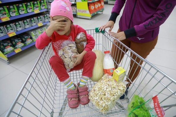 Размышления в супермаркете: оптовые овощи, дети и собаки в корзинах, упавшие продукты